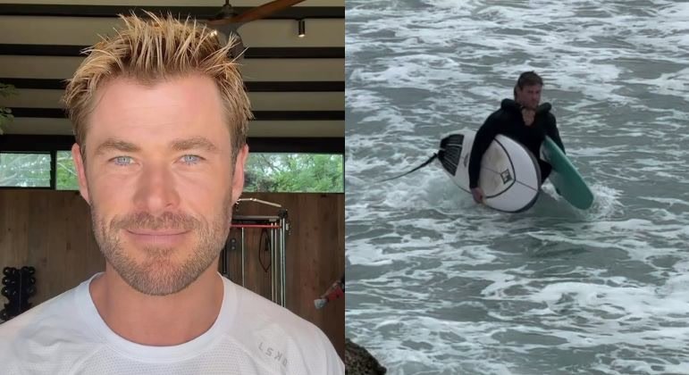 paizao!-chris-hemsworth-impressiona-ao-carregar-filho-e-duas-pranchas-em-praia